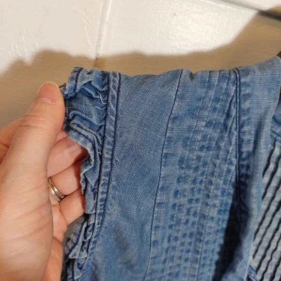 Current Air LA Chambray Denim Dress Small Boho Ruffle Tie Front Lightweight - Picture 5 of 6